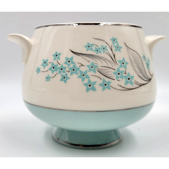 Sevron Powder Blue Lace Footed Sugar Bowl Silver Trim 1950's Coffee Without Lid - Picture 5 of 8